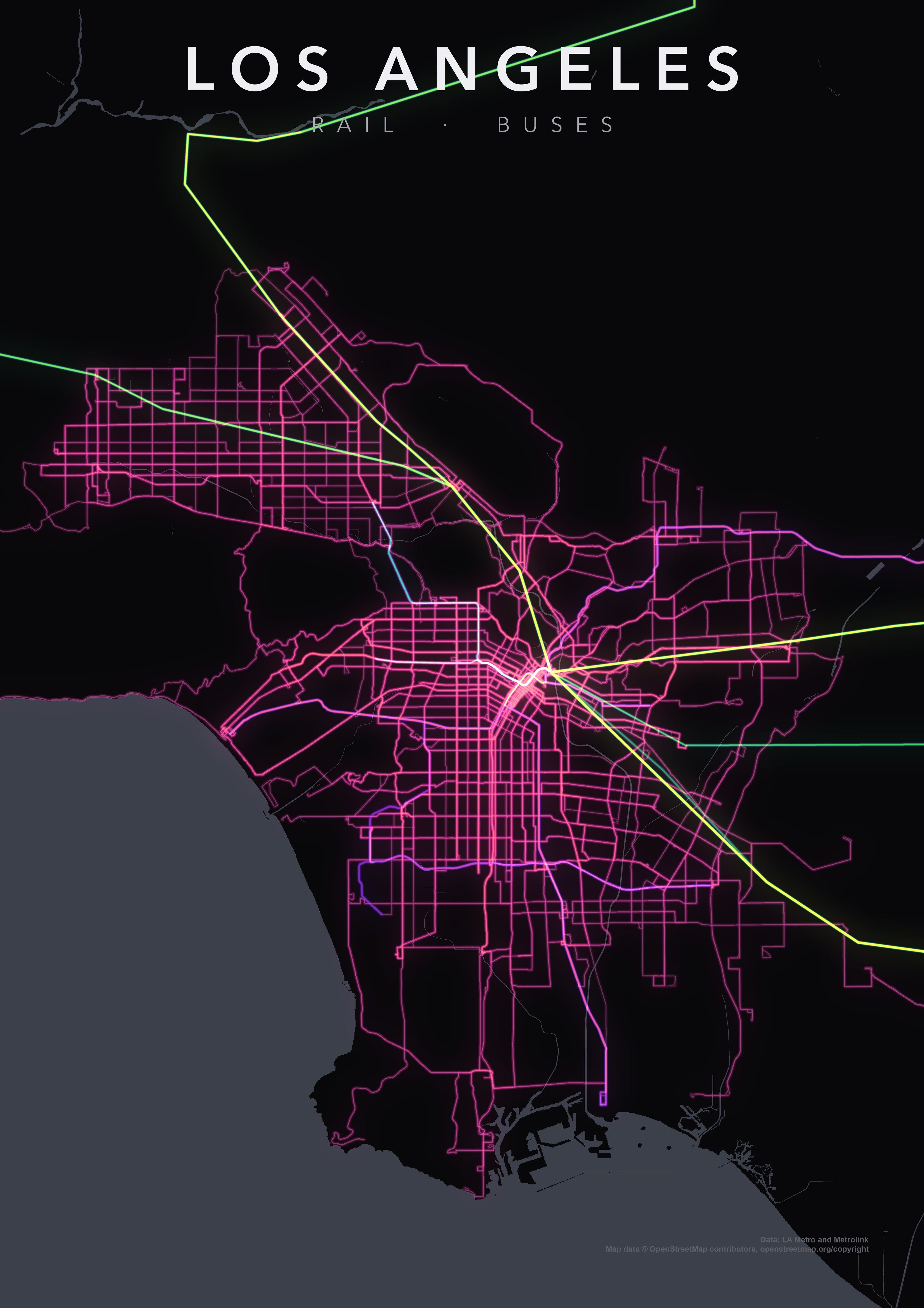 Full-resolution detail: Los Angeles Transit Network poster, with city name