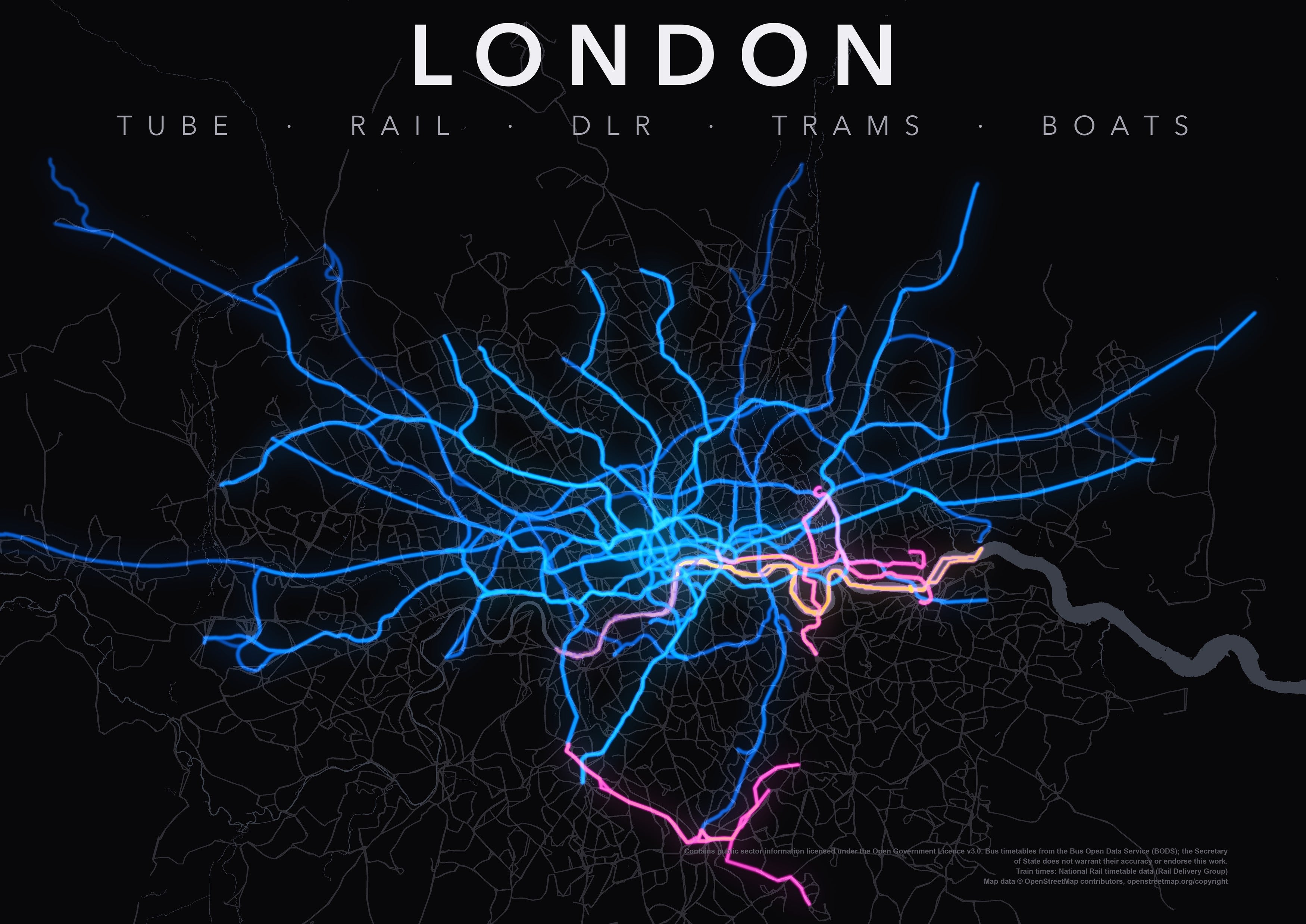 Full-resolution detail: London Rail Network poster, with city name