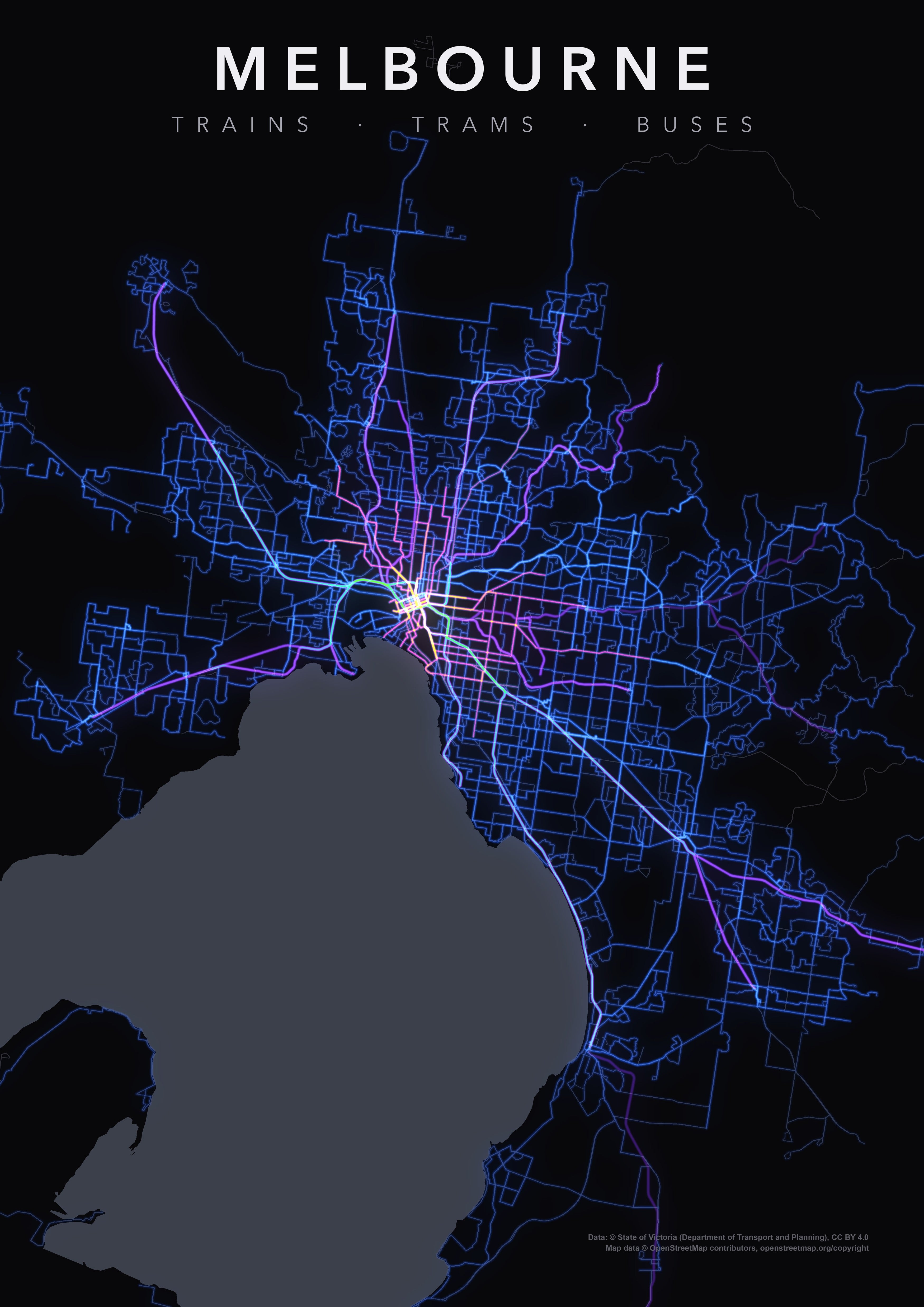 Full-resolution detail: Melbourne Transit Network poster, with city name