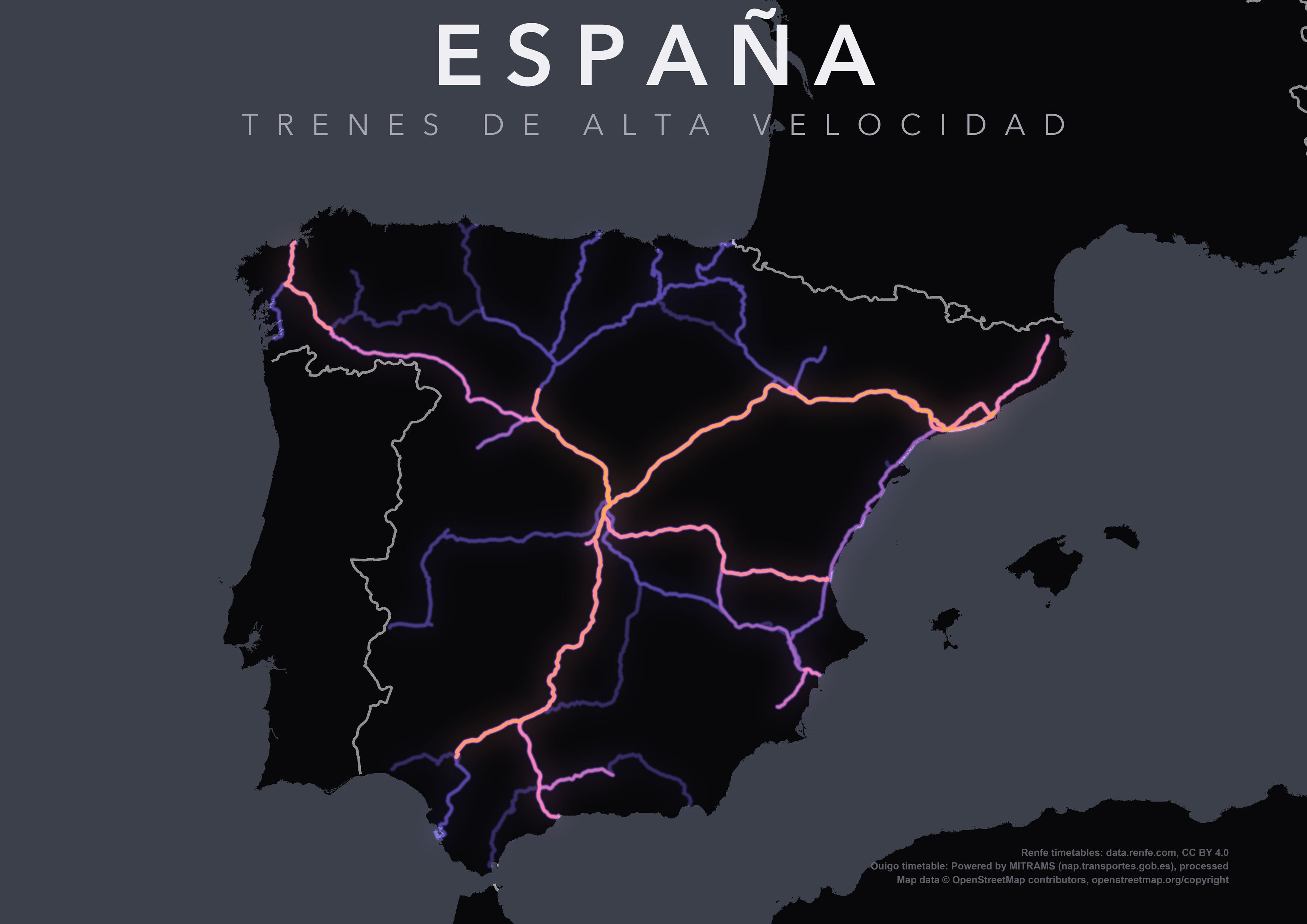 Full-resolution detail: Trenes de Alta Velocidad de España poster, with city name