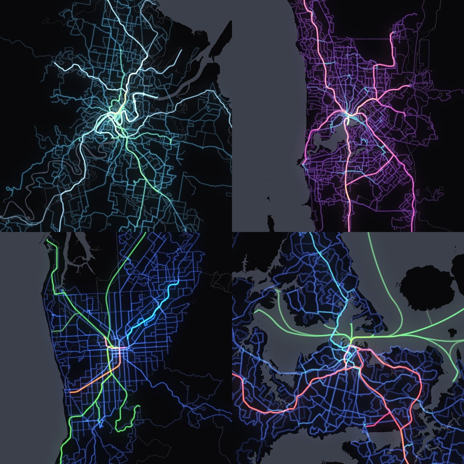 Brisbane, Perth, Adelaide and Auckland transit maps