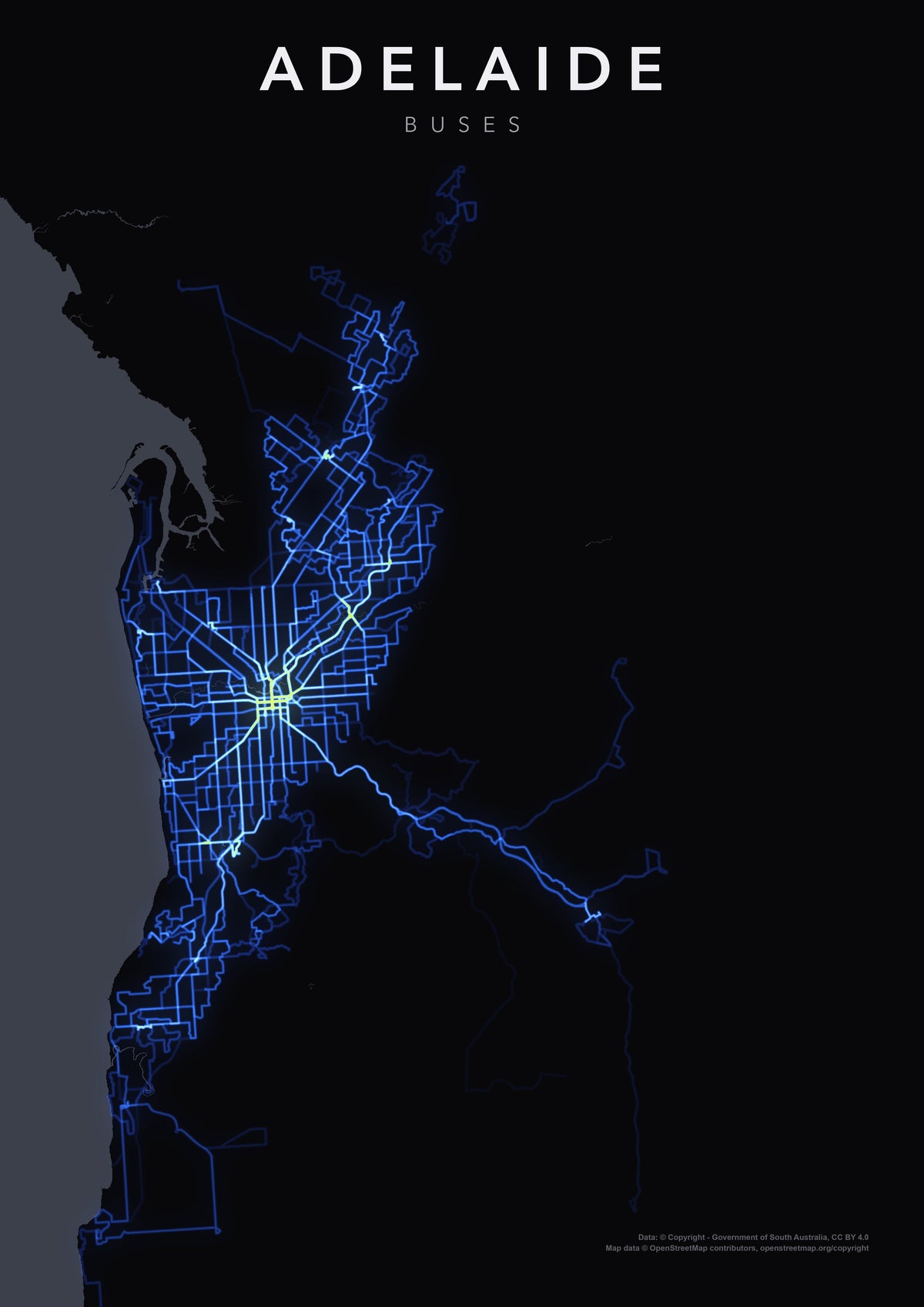 Full-resolution detail: Adelaide Buses poster, with city name