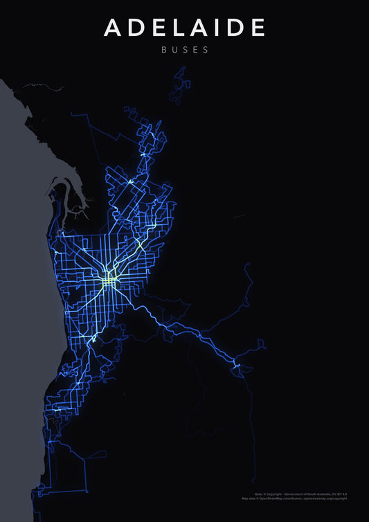 Full-resolution detail: Adelaide Buses poster, with city name