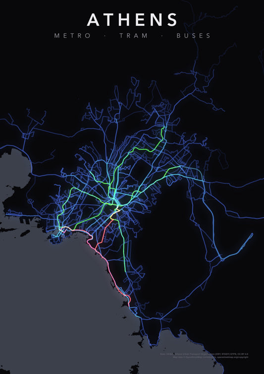 Full-resolution detail: Athens Transit Network poster, with city name