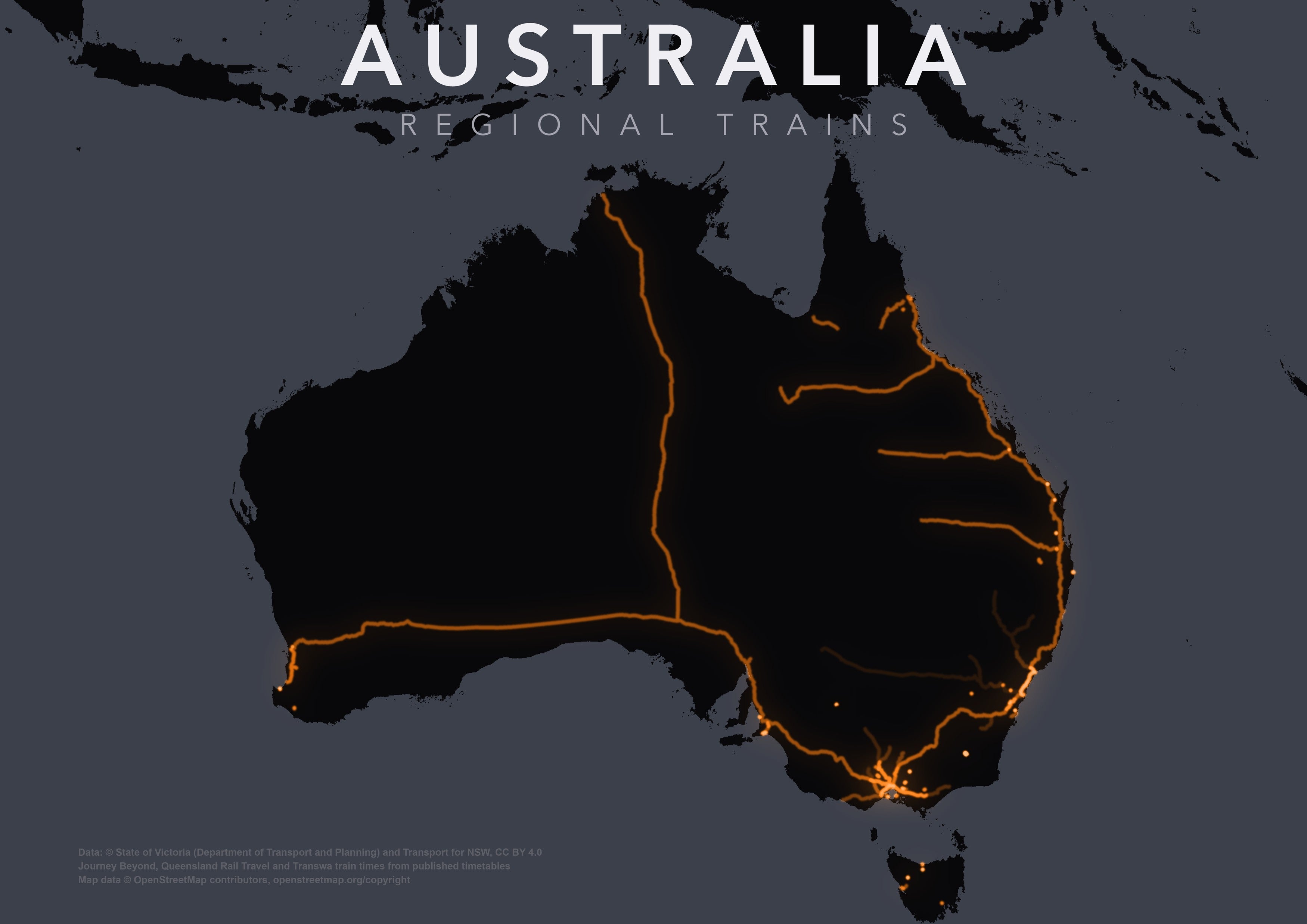 Full-resolution detail: Australia Regional Trains poster, with city name
