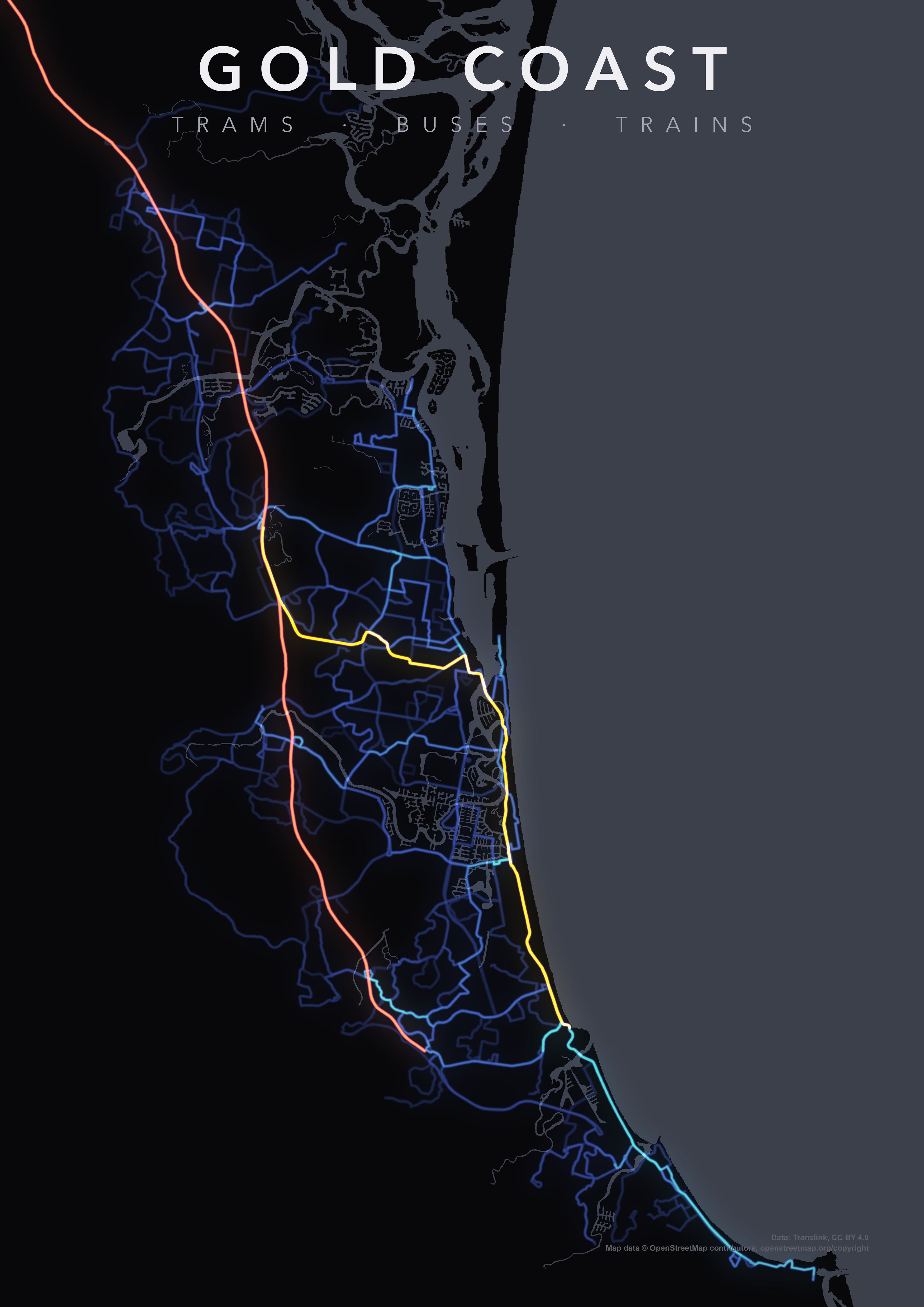 Full-resolution detail: Gold Coast Transit Network poster, with city name