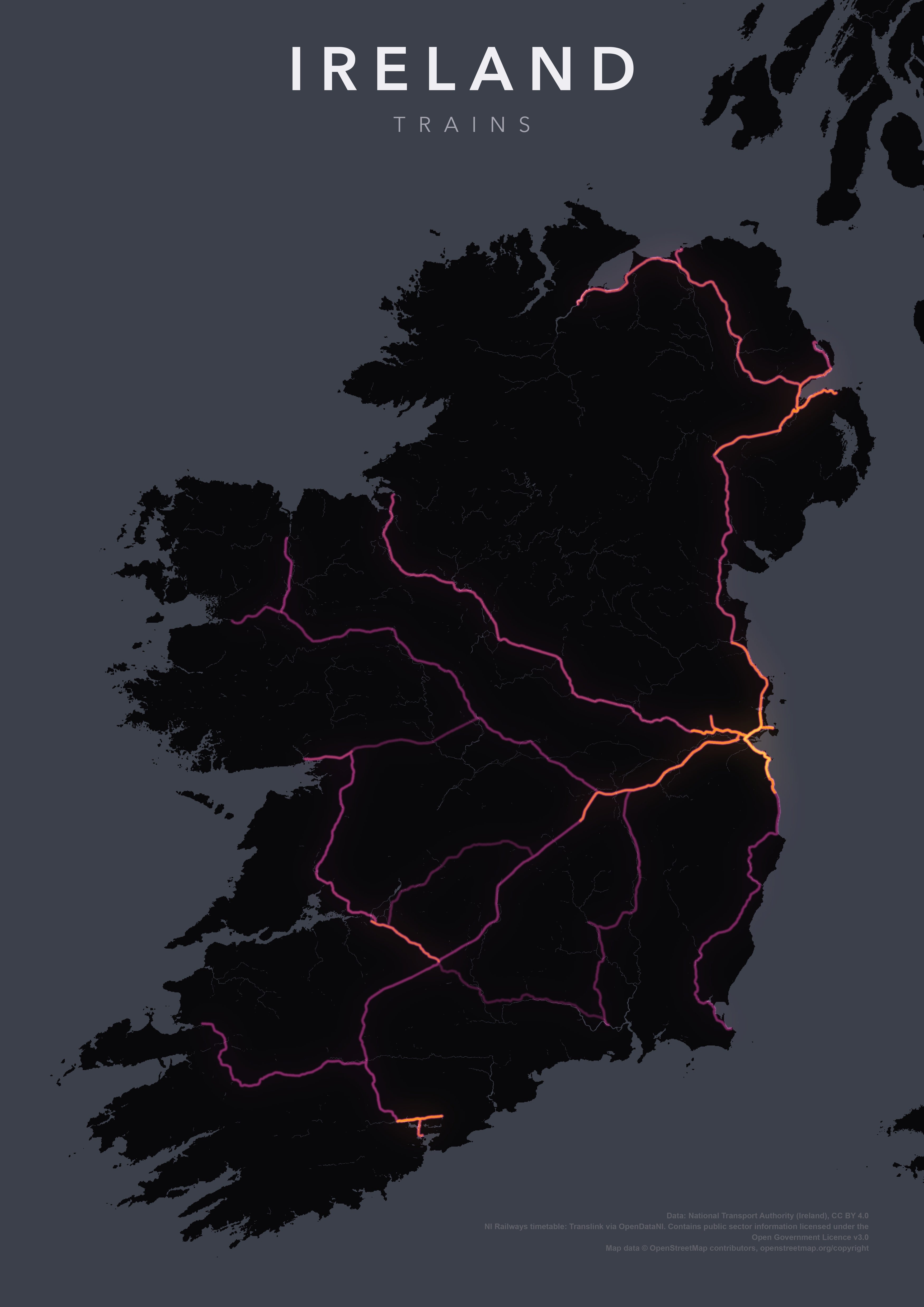 Full-resolution detail: Ireland's Trains poster, with city name
