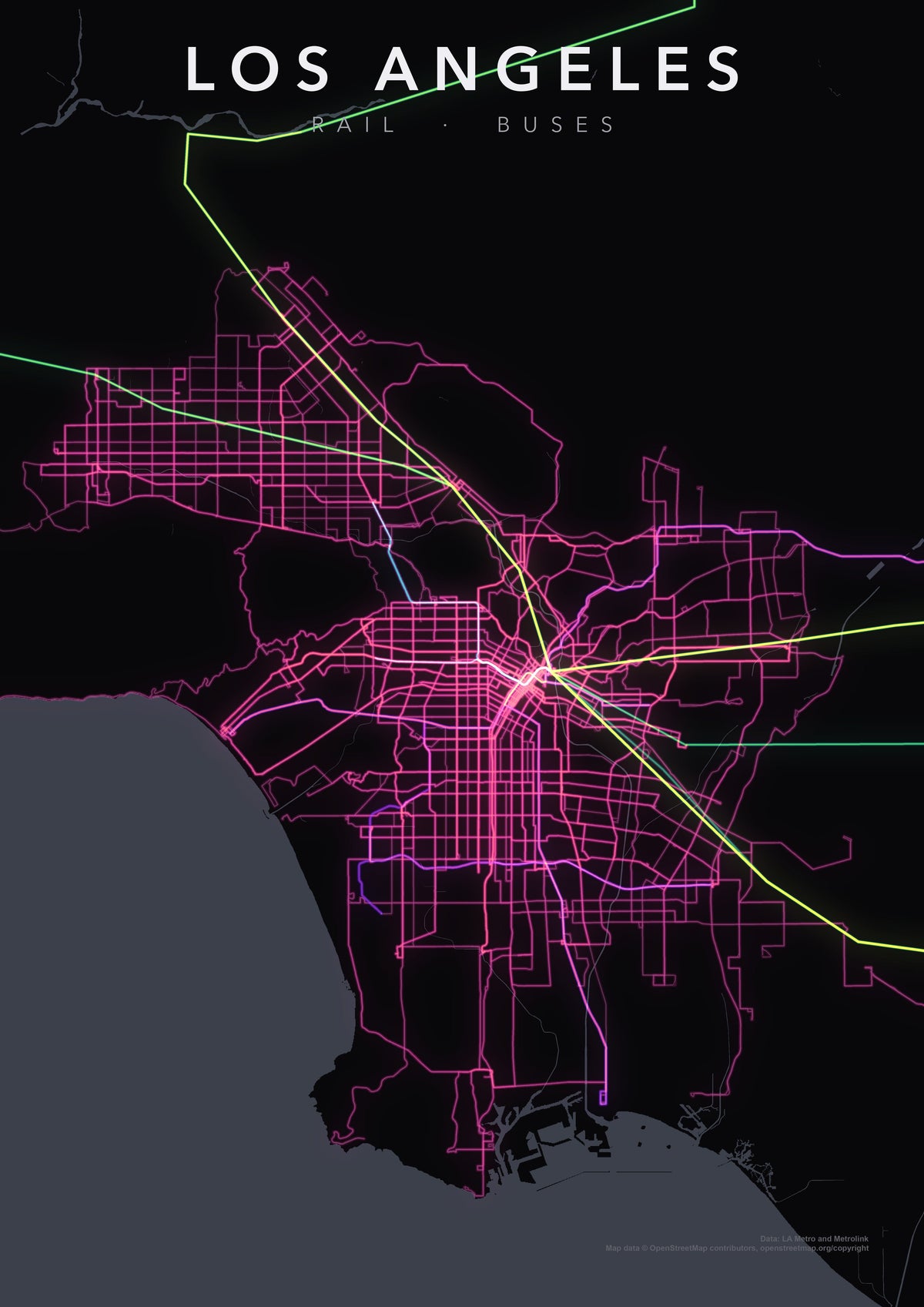 Full-resolution detail: Los Angeles Transit Network poster, with city name