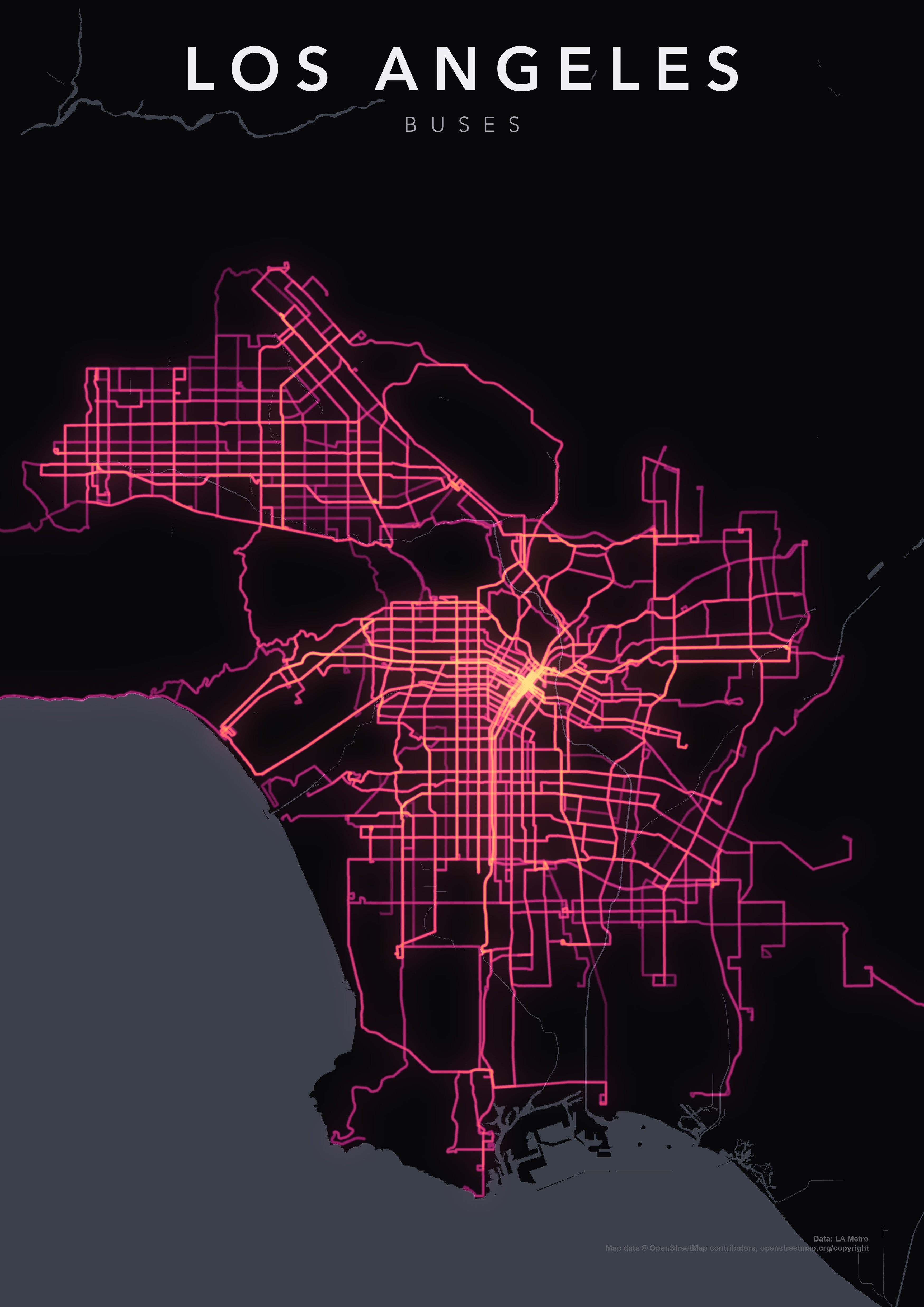 Full-resolution detail: Los Angeles Buses poster, with city name