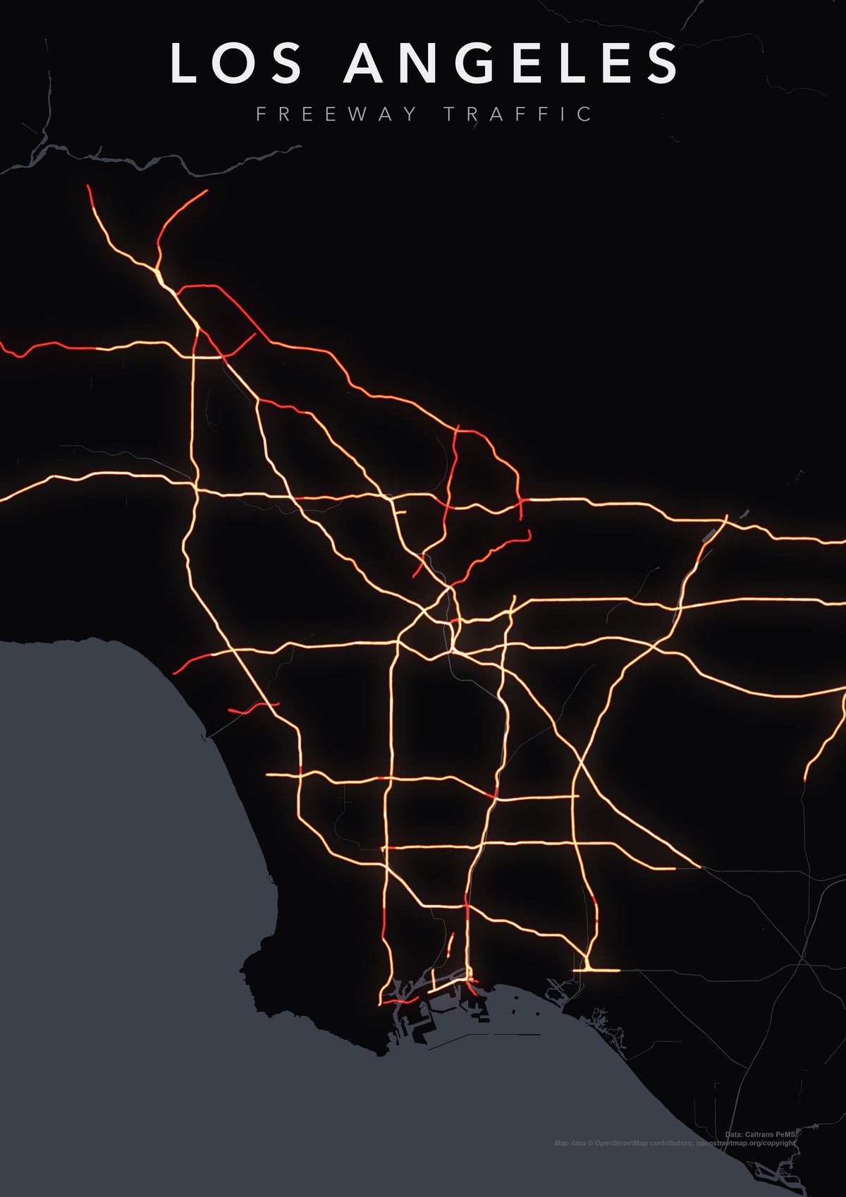 Full-resolution detail: Los Angeles Freeway Traffic poster, with city name