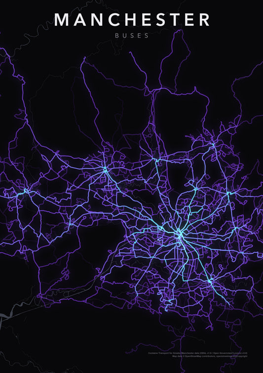 Full-resolution detail: Manchester Buses poster, with city name