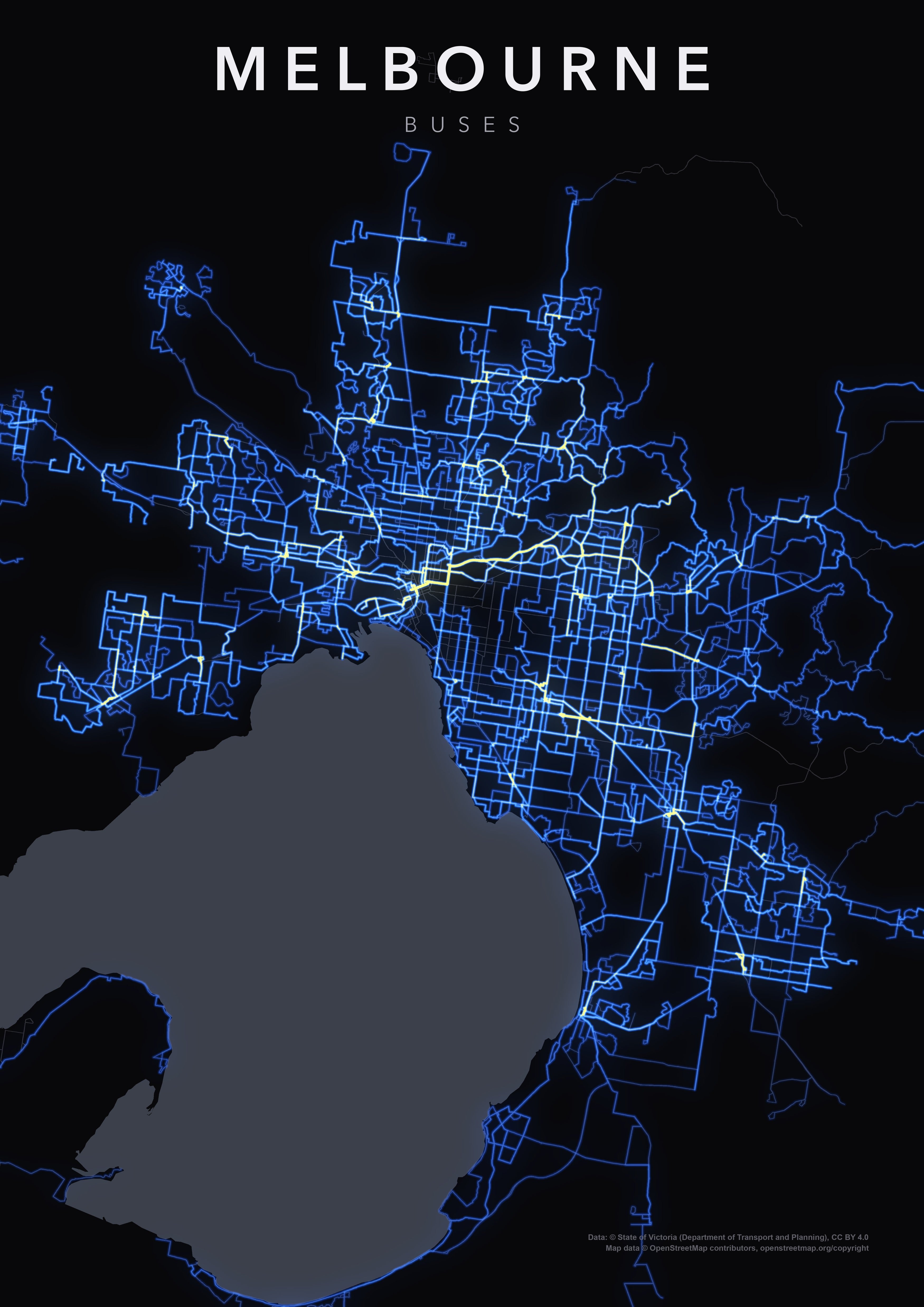 Full-resolution detail: Melbourne Buses poster, with city name