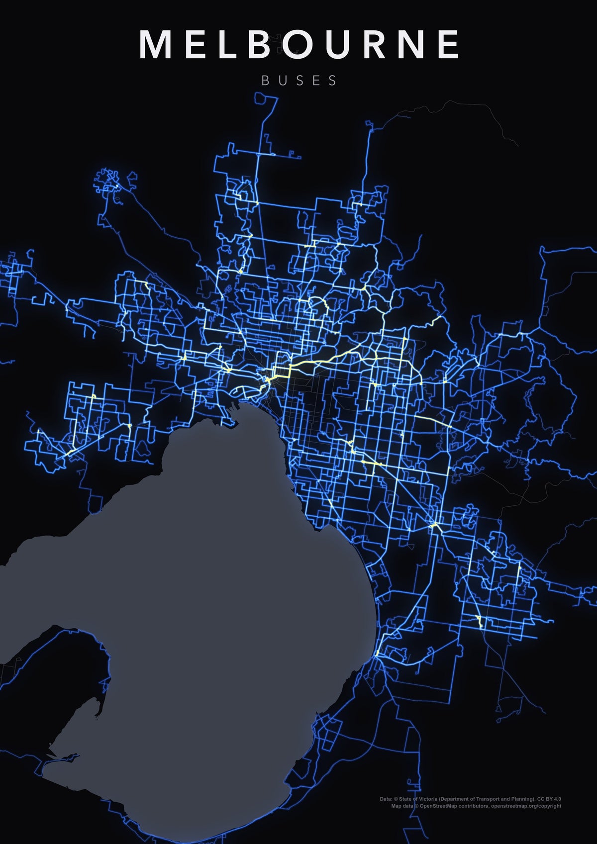 Full-resolution detail: Melbourne Buses poster, with city name
