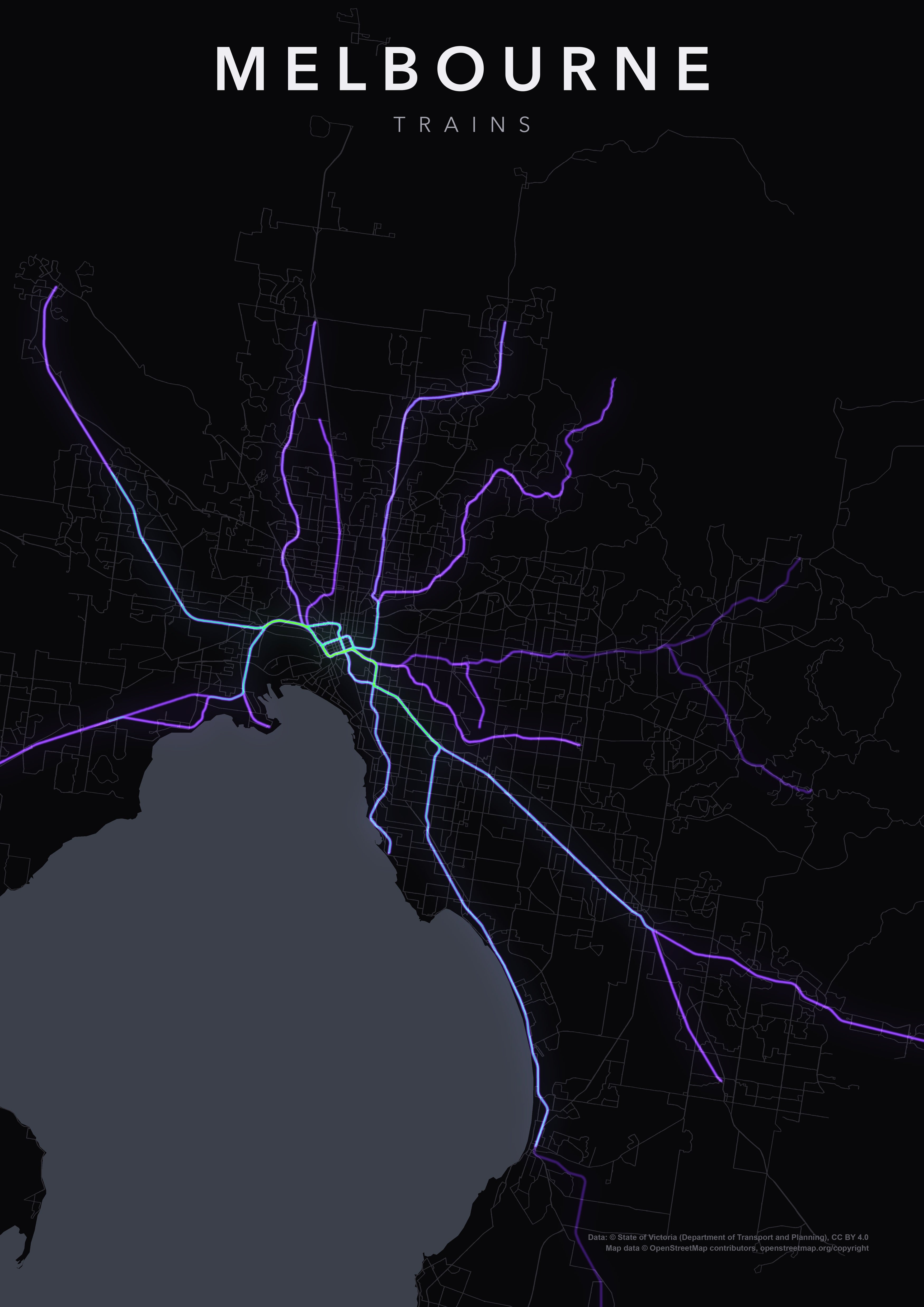 Full-resolution detail: Melbourne Trains poster, with city name