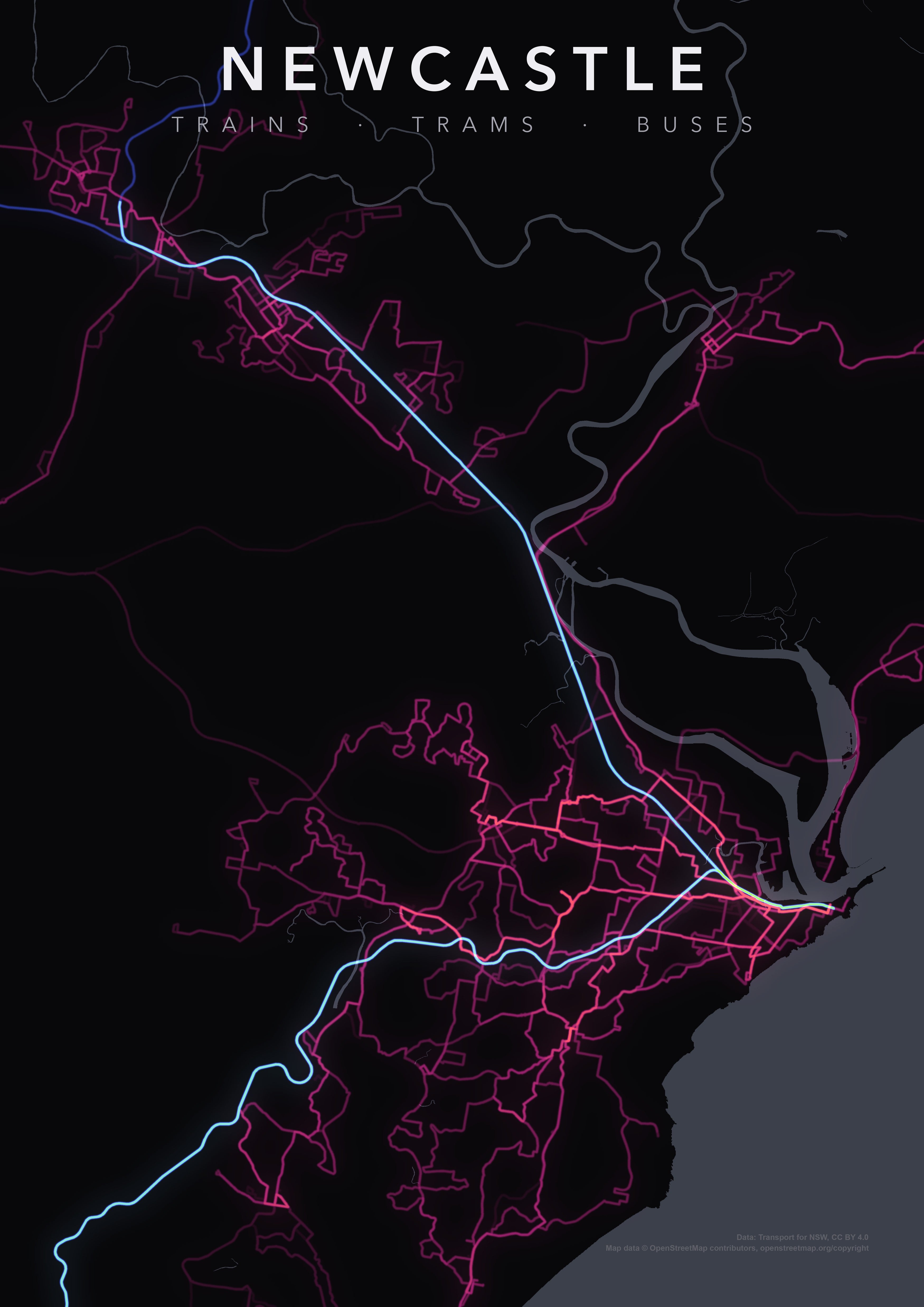 Full-resolution detail: Newcastle Transit Network poster, with city name