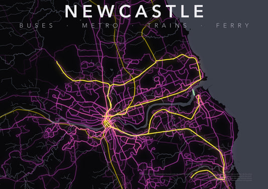 Full-resolution detail: Newcastle upon Tyne Transit Network poster, with city name
