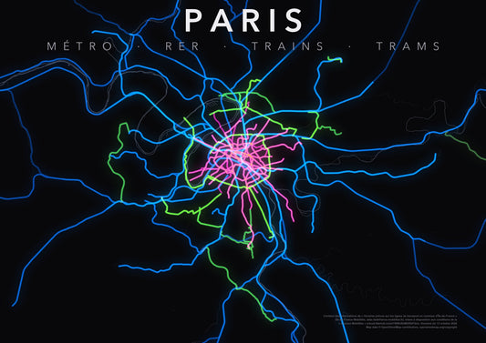Full-resolution detail: Paris Region Rail Network poster, with city name