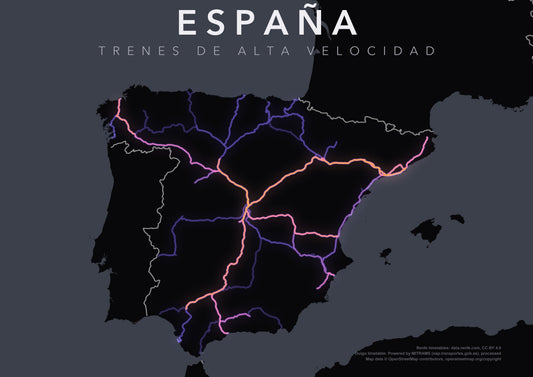 Full-resolution detail: Trenes de Alta Velocidad de España poster, with city name