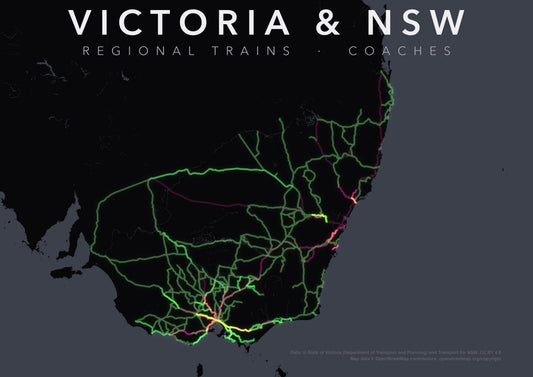 Full-resolution detail: Victoria & NSW Regional Network poster, with city name