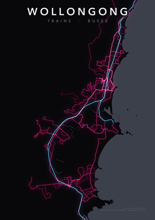 Full-resolution detail: Wollongong Transit Network poster, with city name